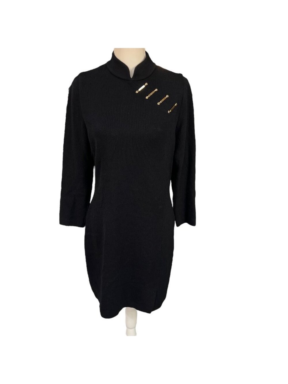 Vintage St. John Collection Black Knit Dress With Gold Hardware Size 8